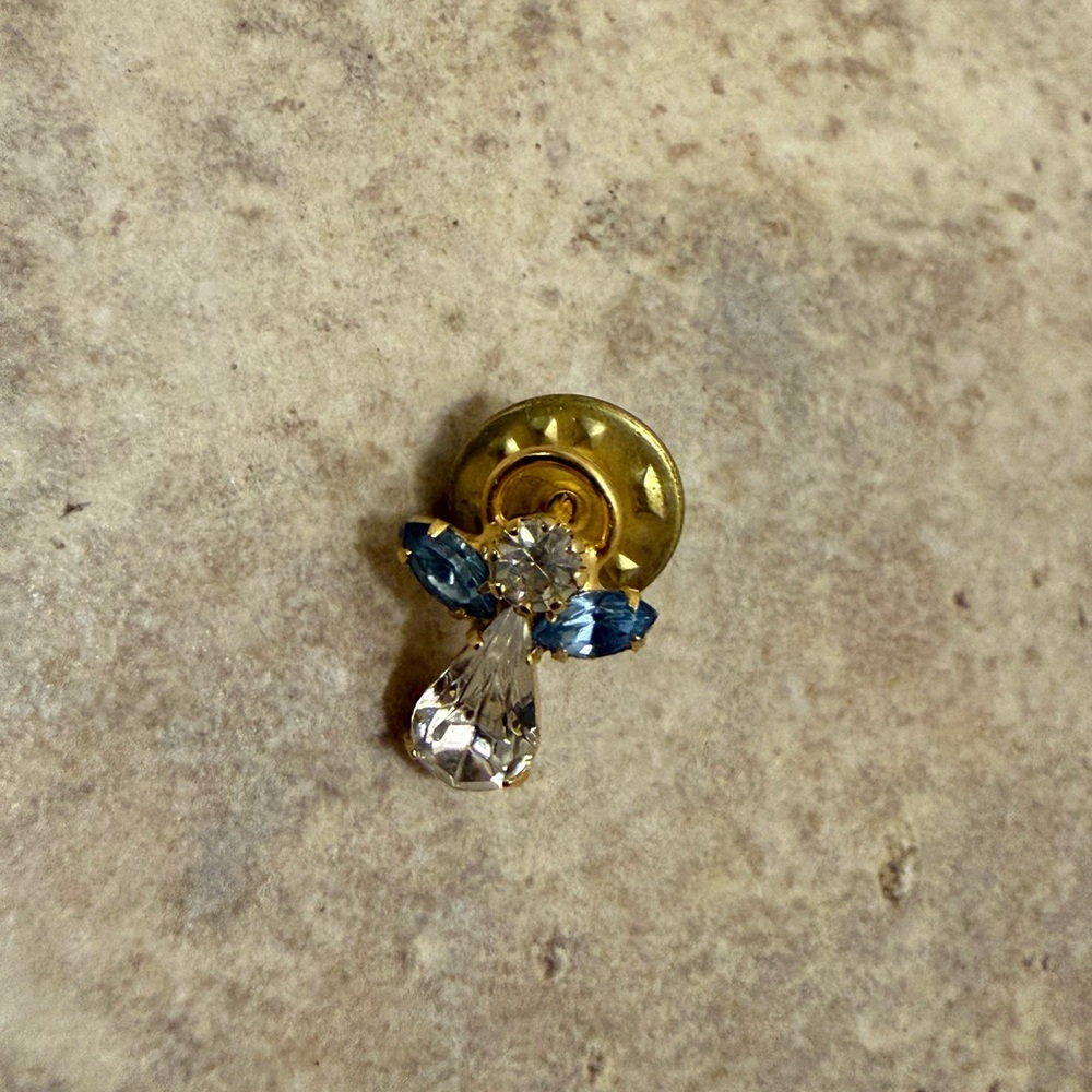 Gold and Blue Crystal Angel Brooch